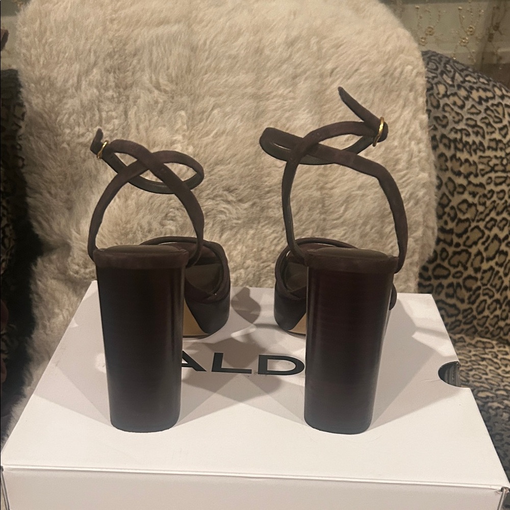 Aldo Dark Brown Strappy Platform Heels - Picture 5 of 6